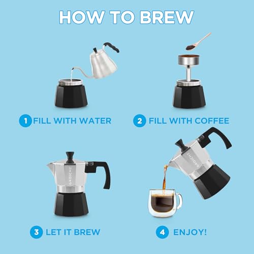 Milano Stovetop Espresso Maker Moka Pot 3 espresso Cup Tuxedo Black
