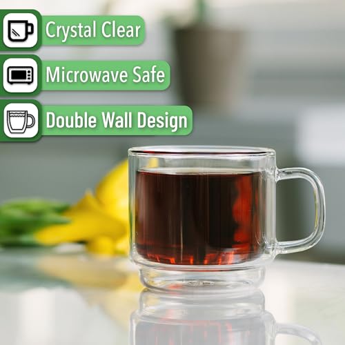 BTaT Double Walled Stackable Glass Coffee Mugs (4 Count)