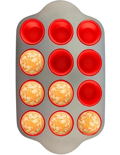 Non Stick 12 Cup Silicone Muffin Pan with Steel Frame