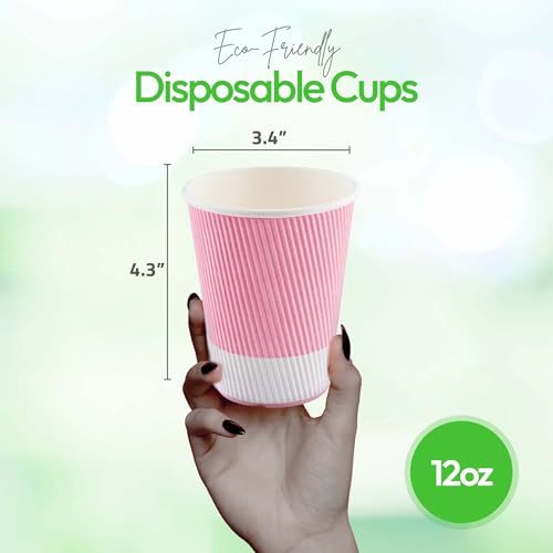 Ripple Wall Coffee Cups 500 Count 12 Ounce Insulated Light Pink Paper Cups