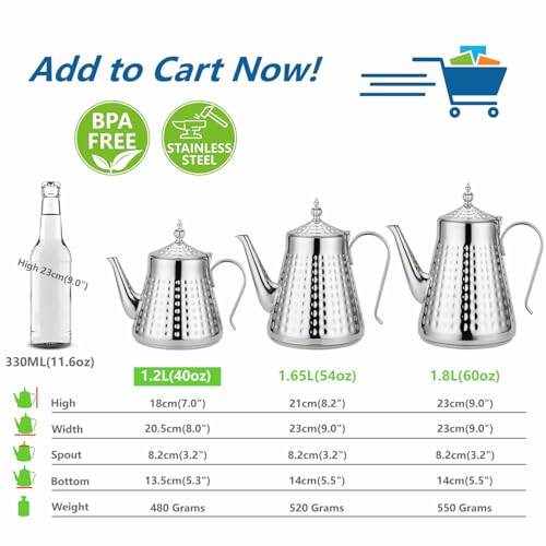 1.2L(40oz) Stainless Steel Hammer Patterned Teapot With Removeable Infuser,Loose leaf cover,Silver
