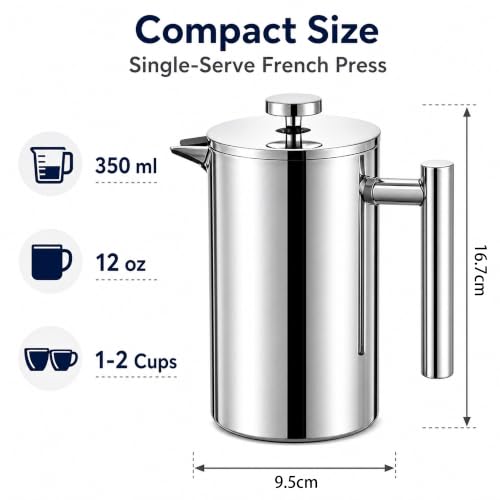 12 oz 350 ml Stainless Steel French Press Coffee Maker