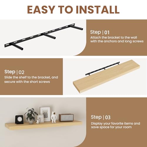 48" Solid Wood Floating Shelves