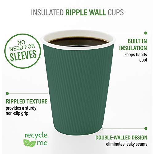 Ripple Wall Coffee Cups 25 Count 8 Ounce Insulated Forest Green Paper Cups