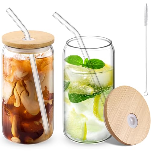 Glass Cups with Lid and Straw (2 Count)