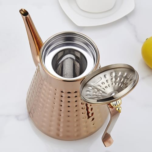 1.6L(54oz) Stainless Steel Hammer Patterned Teapot With Removeable Infuser,Loose leaf cover,Copper