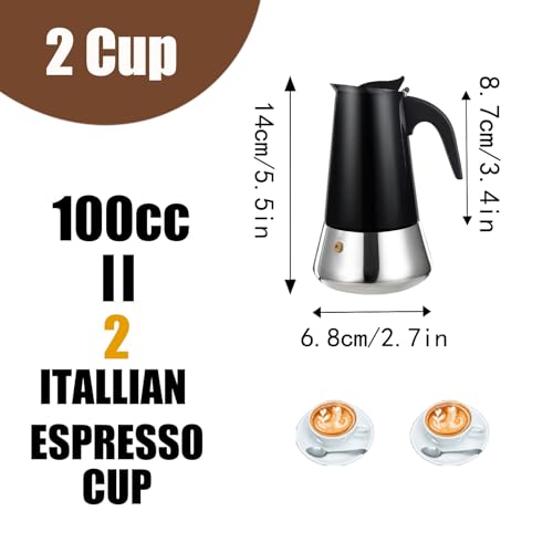 4 Cup Stovetop Espresso Maker Stainless Steel Moka Pot Stove Top Percolator Italian Coffee Makers Capable Mocha Greca Machine Cafe Classic Induction Cookers for Home and Camping 200ml 6.6oz