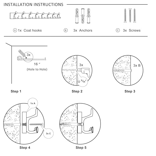 43 Inch White Wood Coat Rack Wall Mount with 8 Triple Hooks (2 Count)