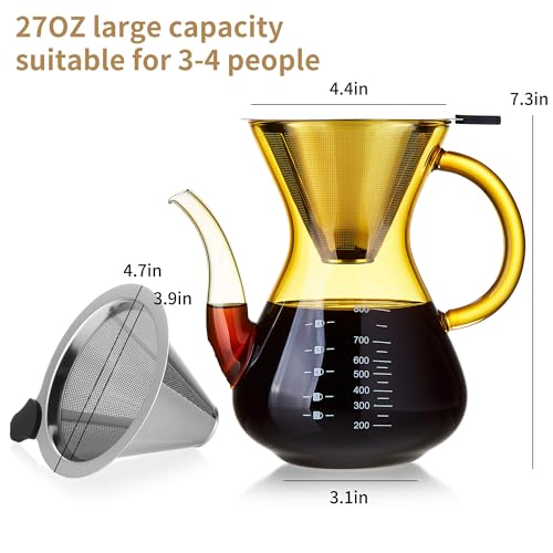 Pour Over Coffee Maker with Double Stainless Filter 27 fl oz (27 Ounce)