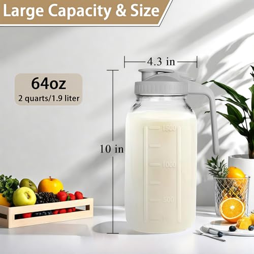 64oz (2 quart) Glass Pitcher with Lid, Mason Jar Pitcher, Glass Container