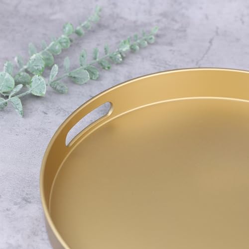Round Gold Decorative Serving Tray with Handles
