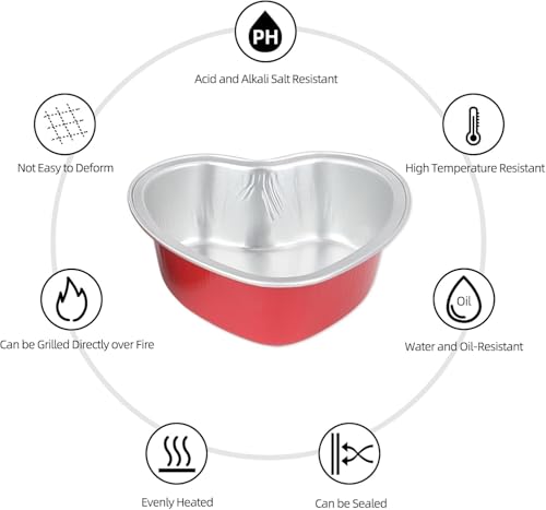Min Cake Pans 3.5oz Aluminum Foil Heart Cake Pan with Lids (50 Count)