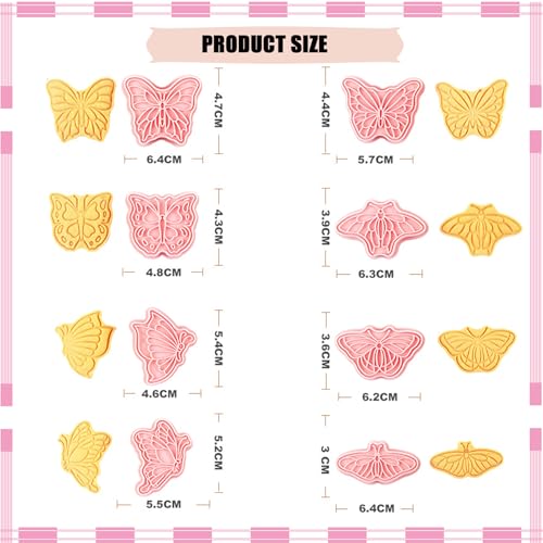 Butterfly Cookie Cutters 8 Pcs Plastic Biscuit Cutter Set 3D Pressable Cake Baking Fondant Embosser Stamps for Party Decoration Pastry Tools (8 Count)