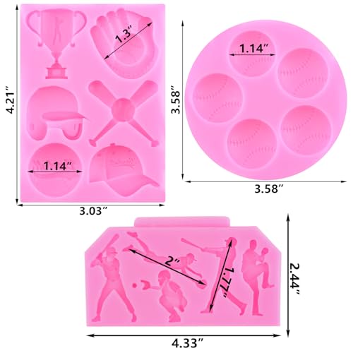 Baseball Fondant Mold Sports Theme Chocolate Silicone Mold Set 3 (3 Count)