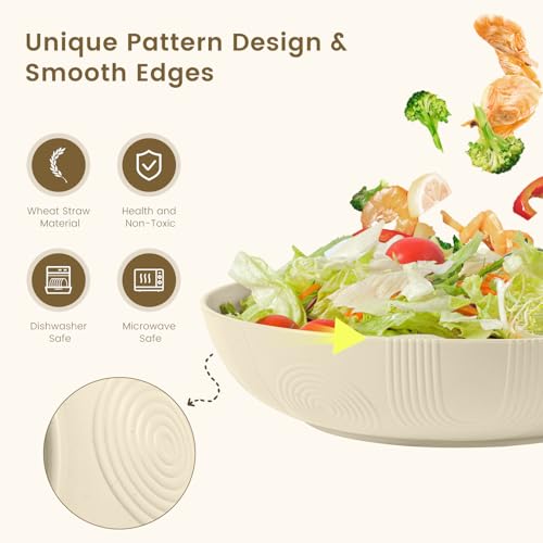 65 oz Large Salad Bowls Wheat Straw Big Bowls 10 inch Serving Bowls Wheat Straw Plates Bowl Set of 6 Wide and Shallow Bowl for Kitchen Dishwasher Safe