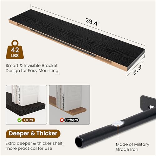 40 Inch Black Floating Shelves (2 Count)