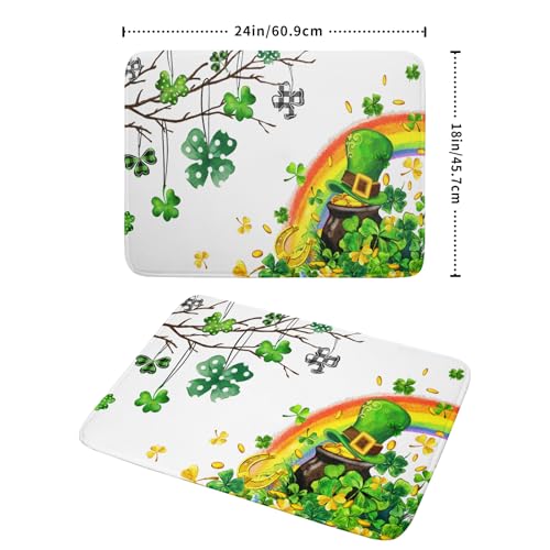 St Patrick Dish Drying Mat Large Lucky Clover Tree Shamrock Dish Drainer Mats 18x24inch Spring Elf Hat Rainbow Colorful Fast Drying Absorbent Dish Drying Pad for Kitchen Counter Decor