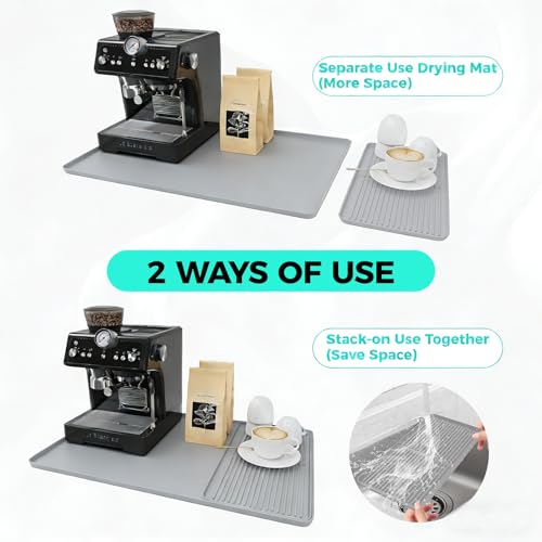 2-in-1 Coffee Mat & Dish Drying Mat Coffee Bar Mats for Countertop [Clean & Organized] Coffee Matt for Counter Silicone Coffee Tray Espresso Mat Coffee Station Mat Espresso Coffee Maker Machine Mat