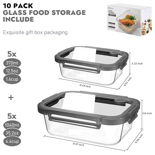 10 Pack Glass Food Storage Containers with Tempered Glass Lids (10 Count)