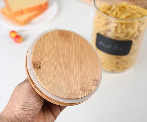 Set of 2 Glass Canisters for Kitchen Counter with Airtight Bamboo Lids + Marker & Labels (2 Count)