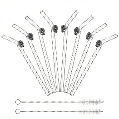 Grey Skull Glass Straws with Charms (8 Count)