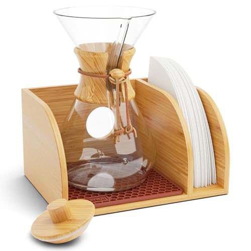 Pour Over Caddy with Lid for Chemex Bodum Cosori Coffee Makers Brown