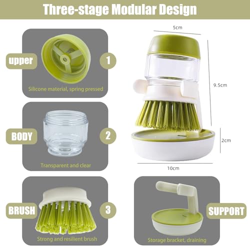 Soap Dispenser Dish Brush Palm Brush Scrub Brush Equipped with Storage Bracket and Drainage Base