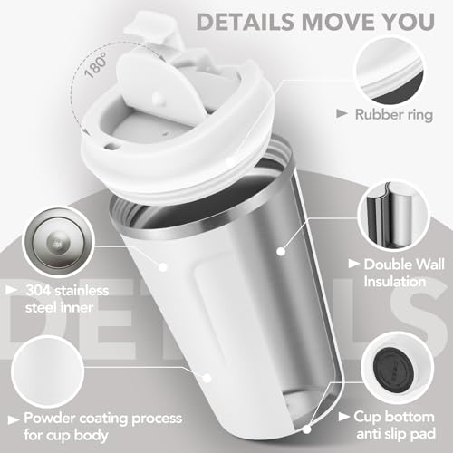 12 oz Double Wall Insulated Vacuum Travel Coffee Mug with Flip Lid Bulk 4 Pack (4 Count)