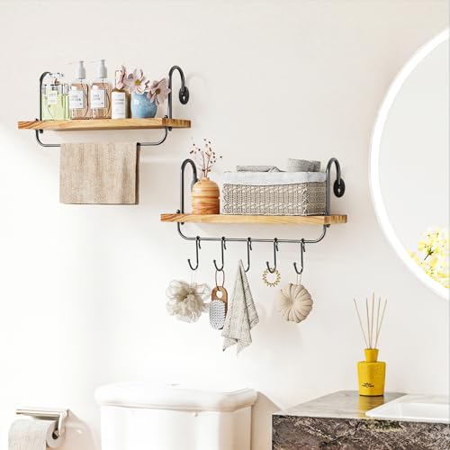 Floating Wall Shelves for Kitchen Bathroom Coffee Nook with 10 Adjustable Hooks for Coffee Mugs (2 Count)