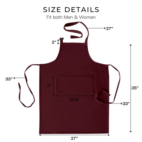 Chef Apron for Women Men with Pockets Cotton Kitchen Cooking Full Length Aprons Tawny Port