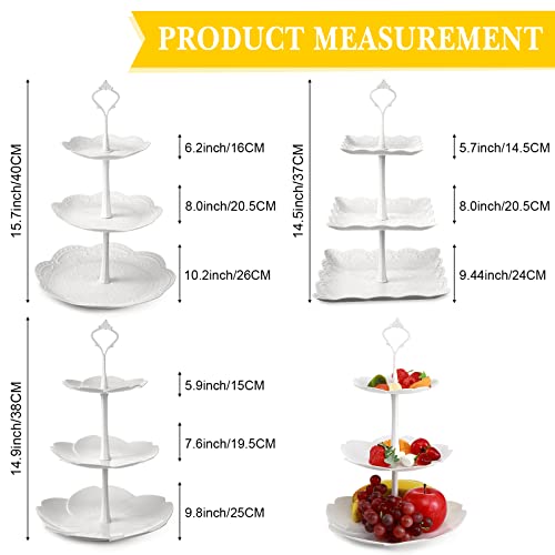 6 Pack 3 Tiered Serving Tray White Plastic Dessert Tower (6 Count)