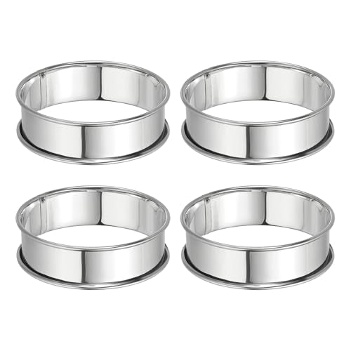 4pcs Crumpet Rings 3.15" Nonstick Round Cake Ring Stainless Steel Double Rolled English Pastry Rings for Kitchen Baking Crumpet Dessert (4 Count)