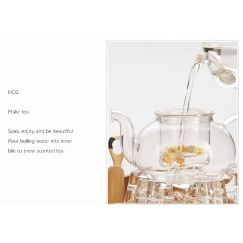 Glass Teapot with Infuser Clear Glass Tea Kettle with 6 Teacups and teapot warmer