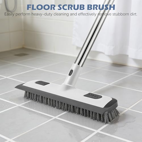 4-in-1 Tile Tub Floor Scrubber with Floor Scrub Brush, White Grey