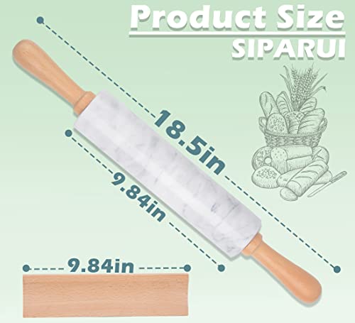 Marble Rolling Pin with Wooden Cradle Thick Handle Set for Baking