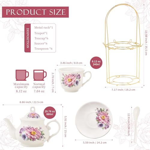 20 Pieces Tea Set For Adult with Golden Metal Rack
