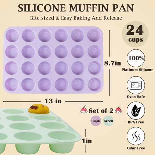 24 Cups Silicone Mini Muffin Pan Set (2 Count)