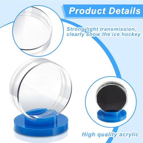 4 Pieces Hockey Puck Display Case Acrylic Clear Puck Holder with Shell Base Hockey Display Stand Autographed Souvenir Memorabilia for Enthusiasts Collection (4 Count)