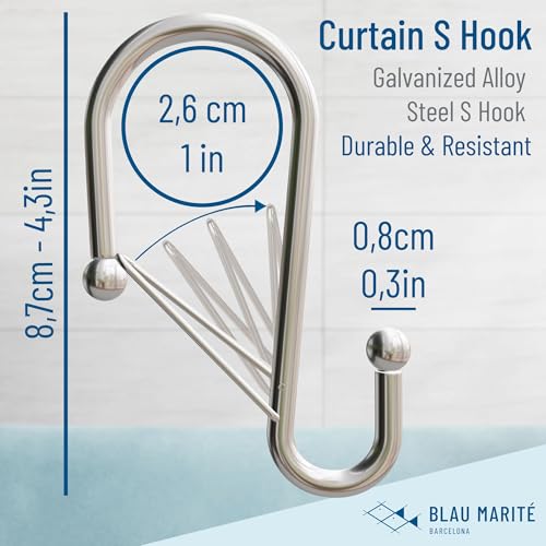Set of 12 Silver Metal S Hook Shower Hooks 1” (12 Count)