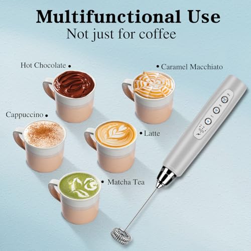 Milk Frother Wand Rechargeable Handheld Whisk Coffee 3 Speed Adjustable