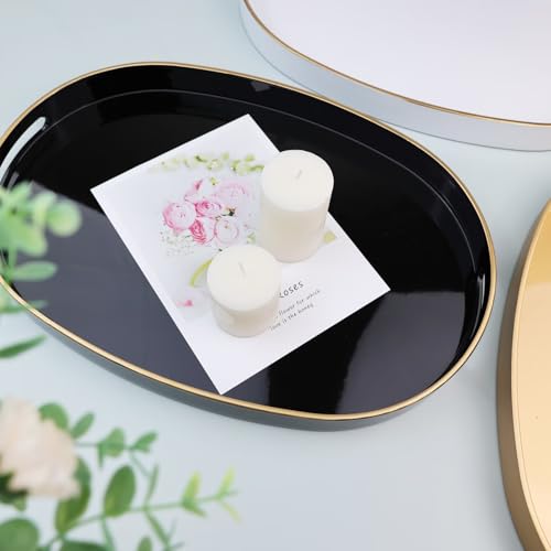 Black Oval Decorative Tray with Handles