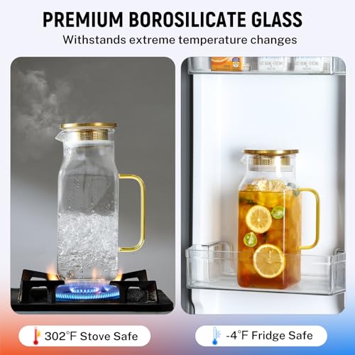 40 oz 1.2Liter Square Glass Pitcher with Lid and Spout