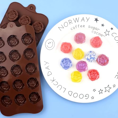 2PCS Rose Flower Chocolate Molds 15 Cavity Silicone Candy Molds Non