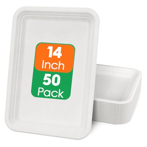 50 Pack 14 in Compostable White Disposable Food Crawfish Trays (50 Count)
