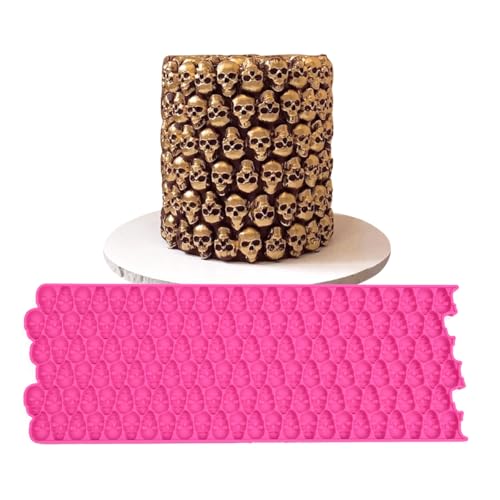 Silicone Mold 3D Hollow Out Lace Molds 3D Skull Cake Lace Mat Halloween Silicone Mould Fondant Mold Chocolate Stencil Cake Decorating Border Bakeware