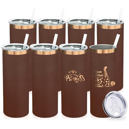 20 oz Skinny Tumblers Bulk with Lids and Straws Brown (8 Count)