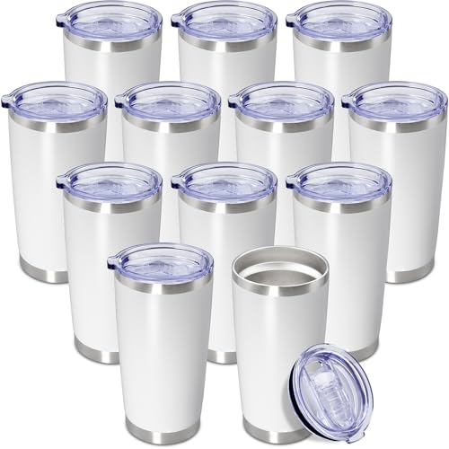 20oz Tumbler Insulated Coffee Tumblers with Lid Stainless Steel White 12P (12 Count)