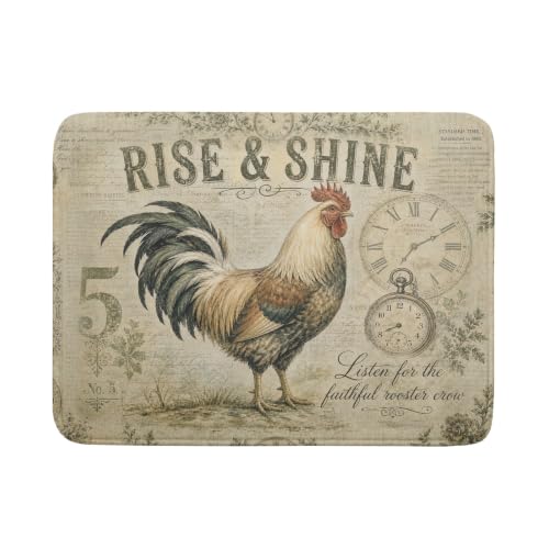 Farmhouse Rooster Dish Drying Mat 18 x 24 Inch with Hanging Loop High Absorbent Reversible Microfiber Dish Drying Pad Drainer Mat for Kitchen Counter Coffee Bar