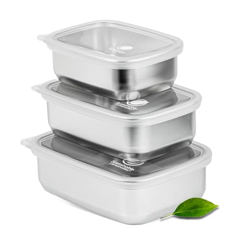 Stainless Steel Food Storage Containers with Clear Platinum Silicone Lids (3 Count)
