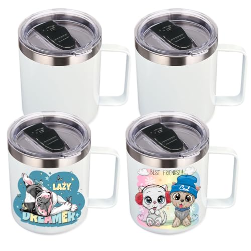 14oz sublimation Insulated Stainless Steel Coffee Mug with Lid Bulk 4 Pack (4 Count)